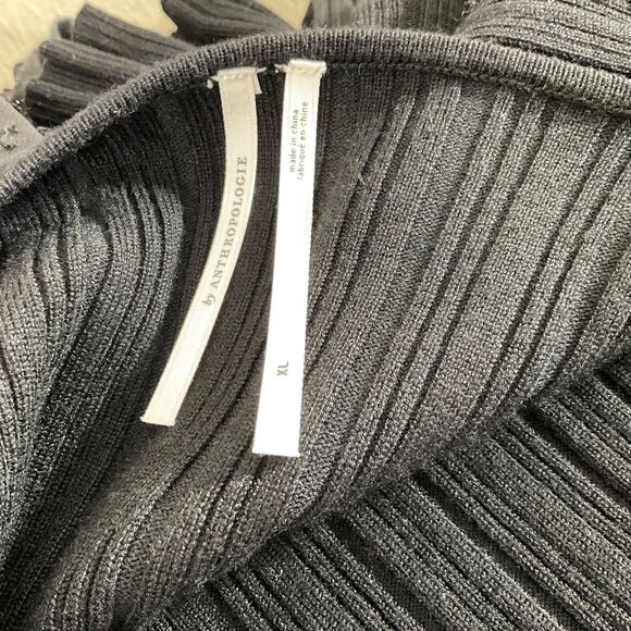 By Anthropologie sweater Top ribbed Sheer sleeves Square Neck women’s XL Black - Picture 3 of 12